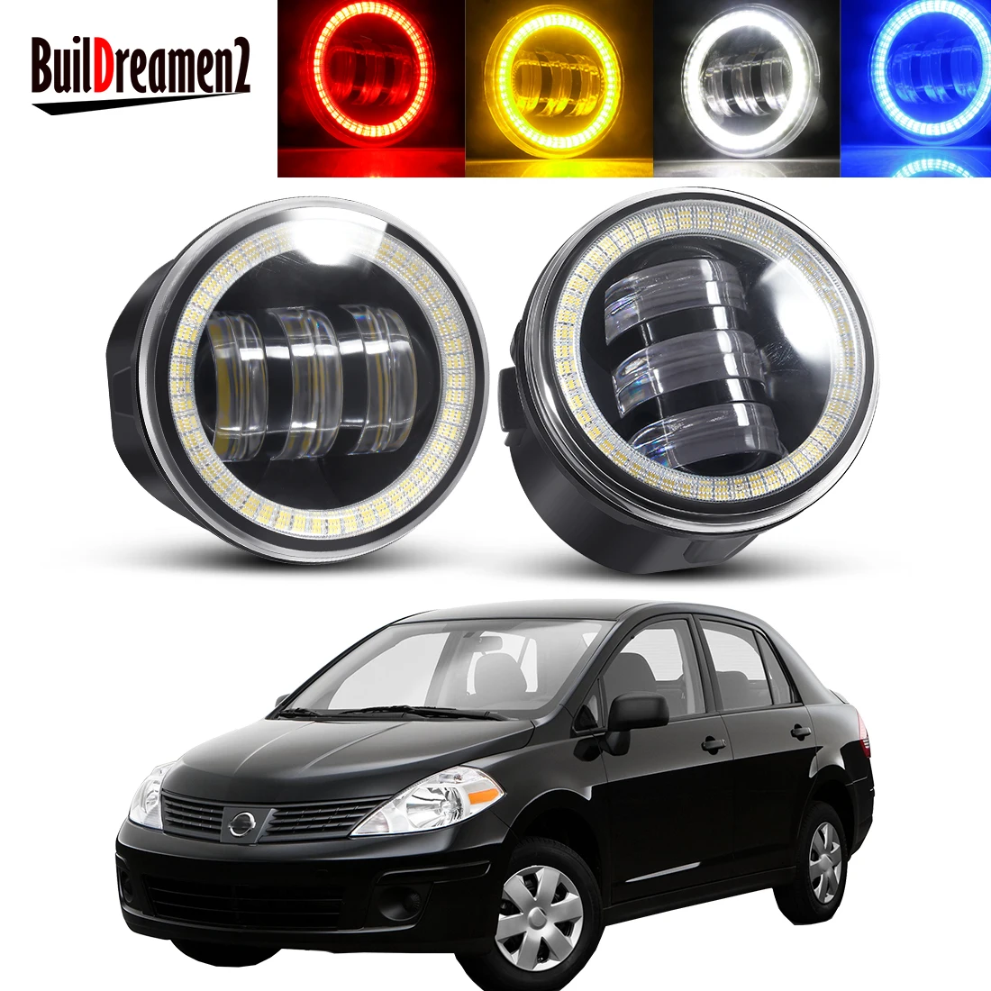 

2 X Angel Eye Fog Light Assembly For Nissan Versa 2007 2008 2009 2010 2011 2012 Car LED Lens Fog Daytime Running Lamp DRL 12V