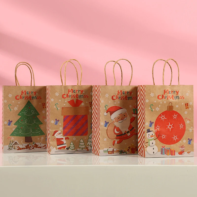 

12pcs Kraft Paper Bags Snowman Christmas Gift Bags with Handle Cookie Packaging Bags Wedding Party Favor Boxes