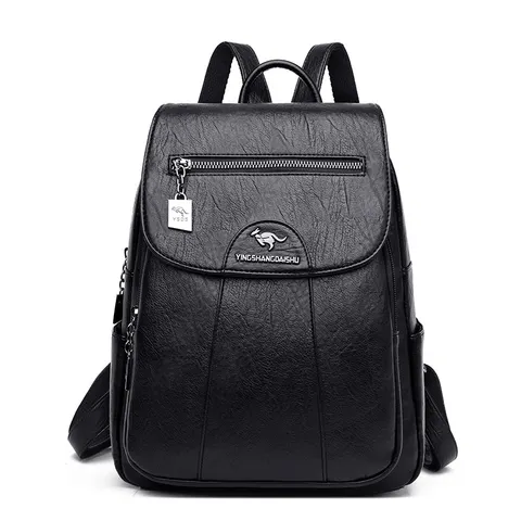 6 cores mochila feminina 2024 nova alta qualidade de couro macio lazer viagem grande capacidade sacos escolares para meninas adolescentes preto