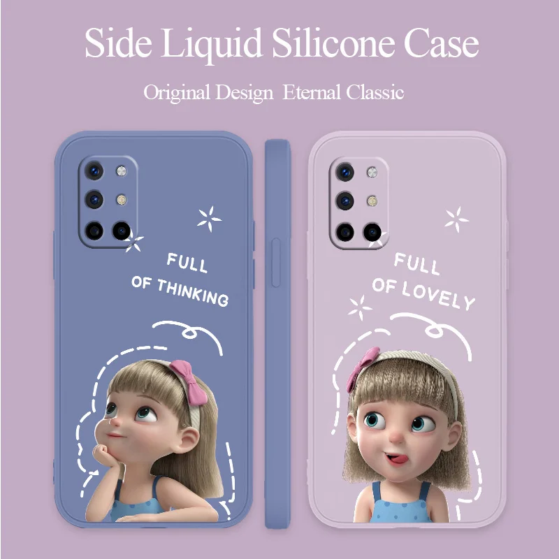 

Thinking Girl Liquid Silicone Case For Oneplus 8t 9 9pro 9r pro Shockproof Square Camera Lens Protection Soft Phone Cover Coque