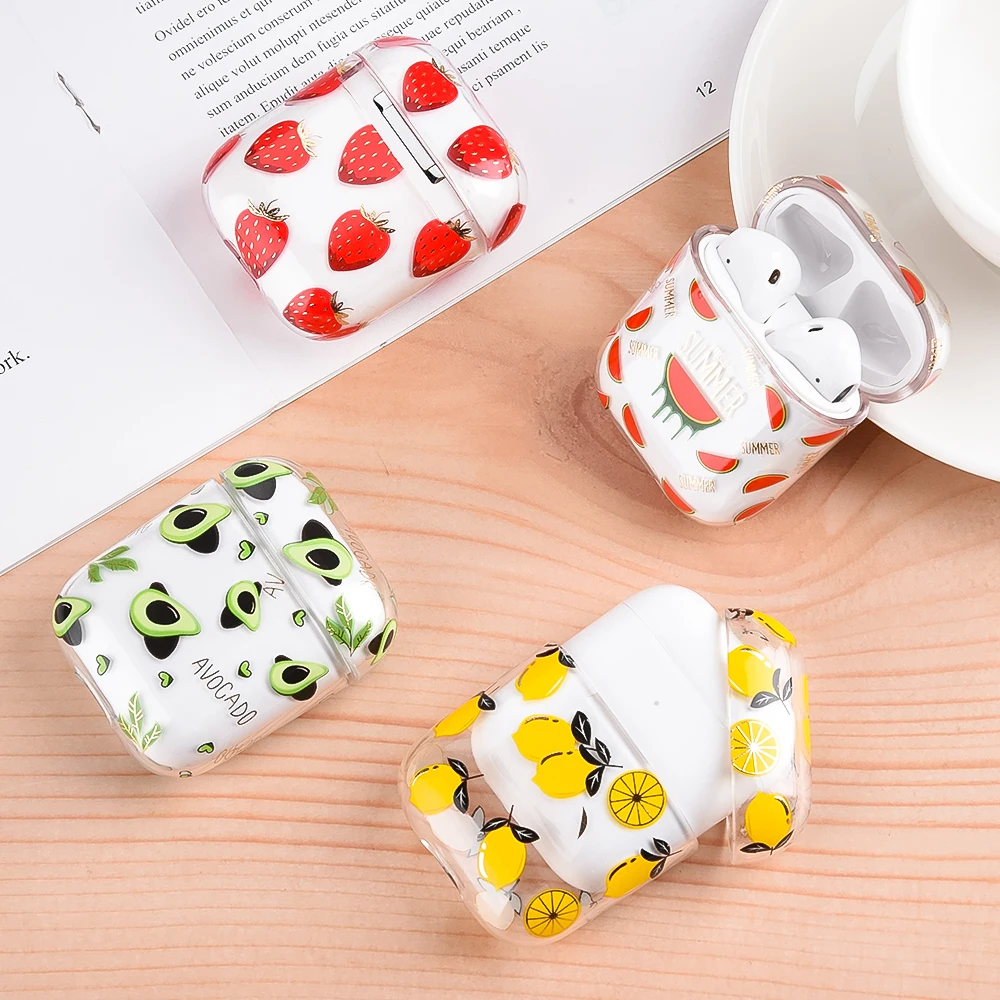 

Newly Hard PC Earphone Case Bag Clear Protective Cover For Airpods 1 2 Clear Fruit Cute Earphone Case For Airpods Charging Case