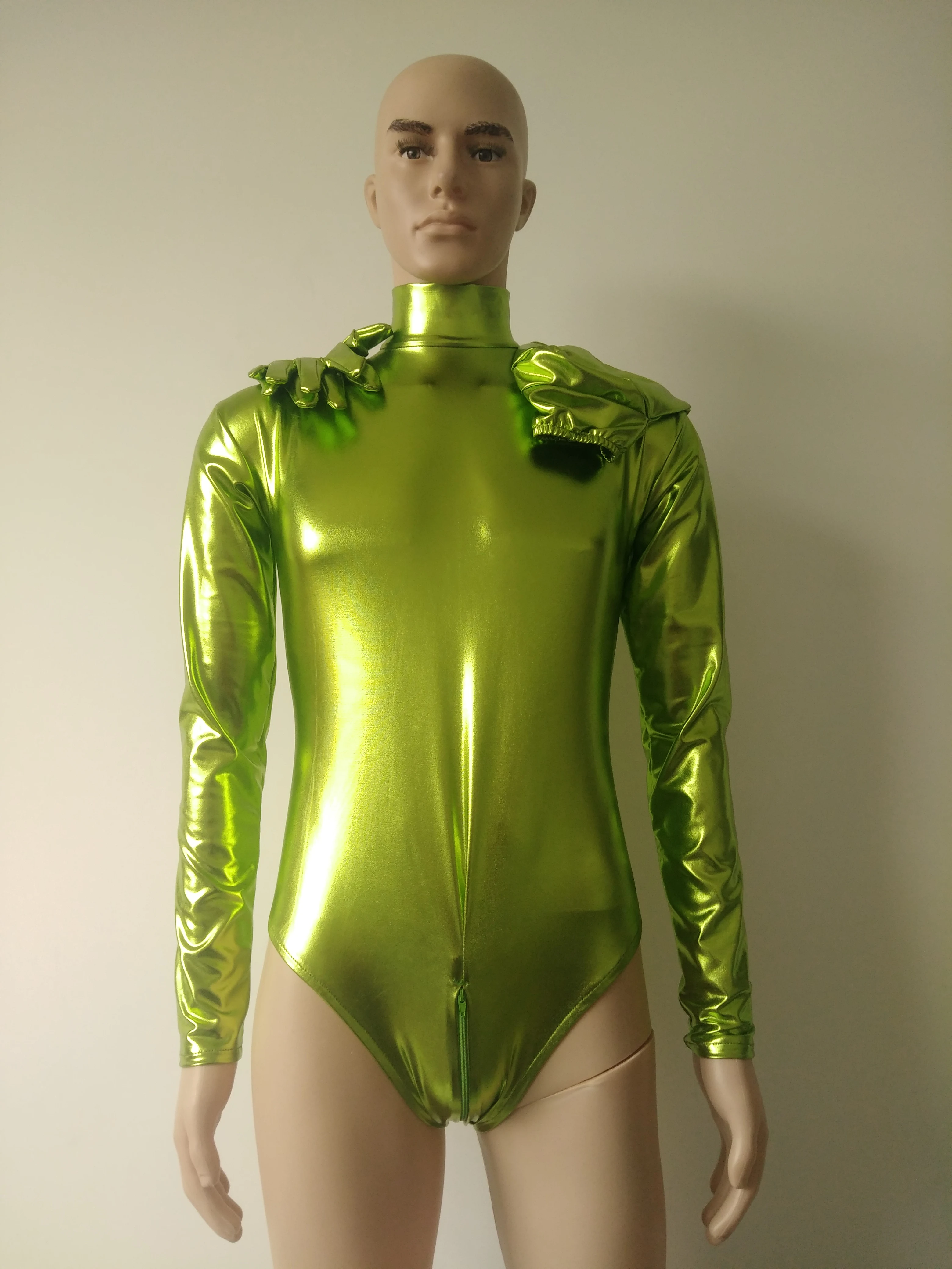 Мужское сексуальное блестящее трико костюм металлик для косплея половина боди