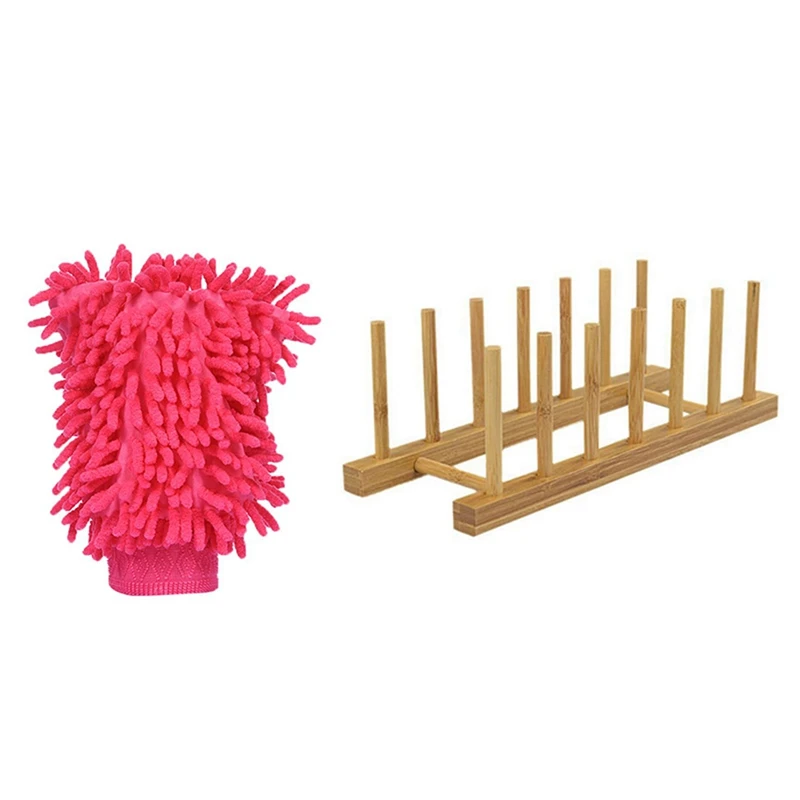 

1 шт. перчатки для чистки синели и 1 шт. 6 ячеек поднос для хранения полка бамбуковый держатель пластина Кронштейн слив