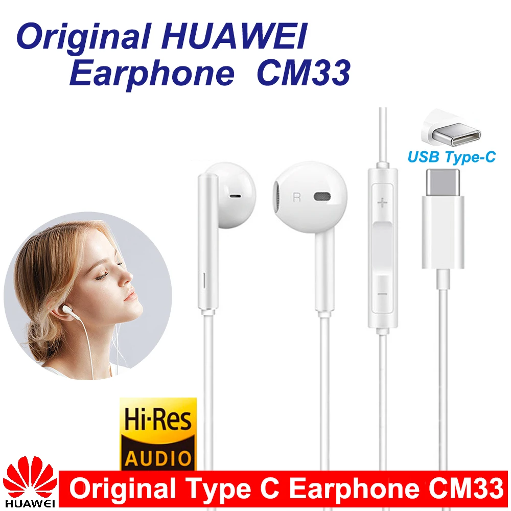 Original HUAWEI CM33 Earphone USB Type-C In Ear Hearphone Headset Mic Volume HUAWEI Mate 10 Pro 20 X RS P20 30 P40 Honor 7 8 V8 wireless gaming headphones