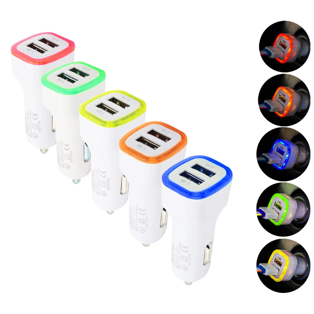 Зарядное устройство (USB адаптер) с подсветкой в автомобильный прикуриватель на 2