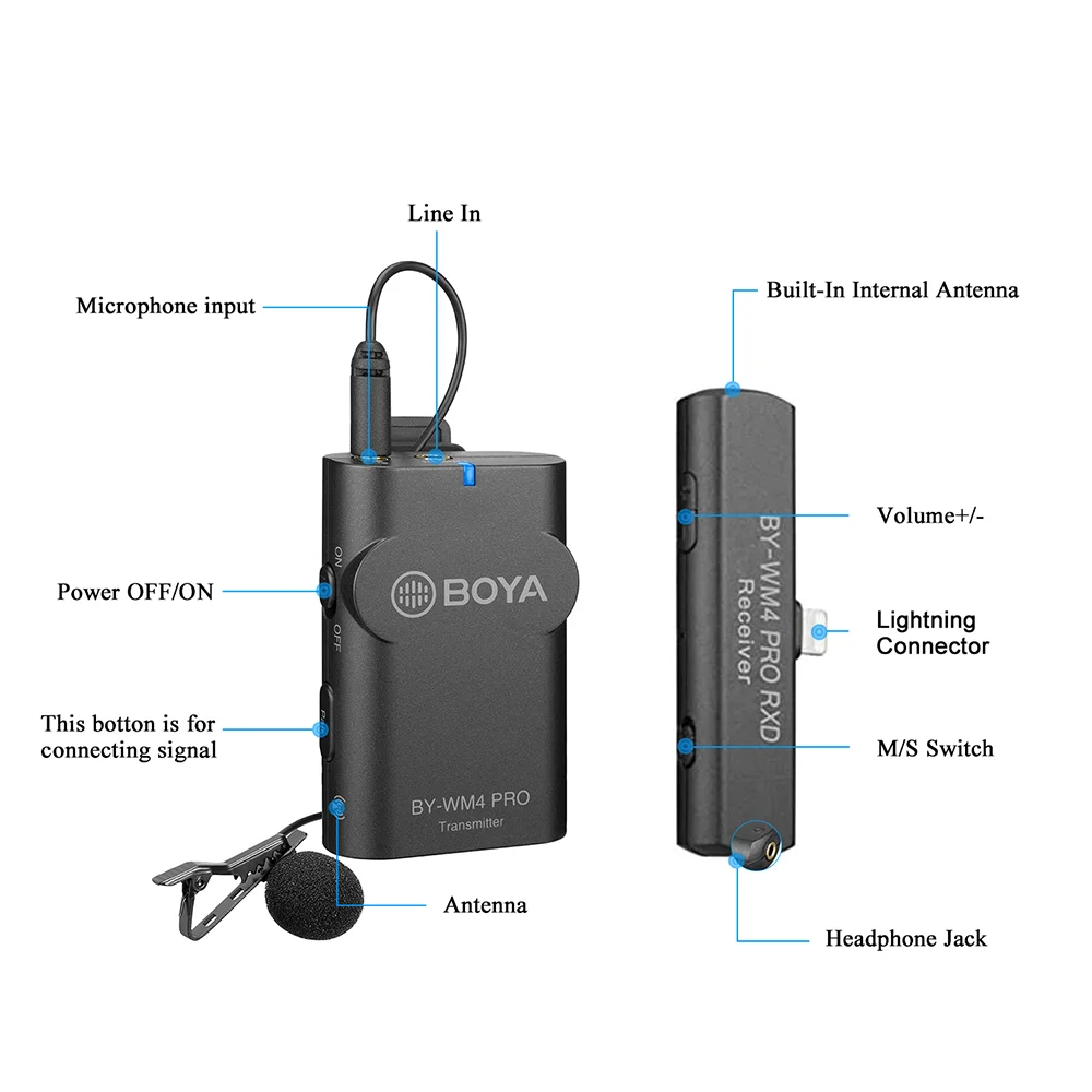 Беспроводной микрофон BOYA BY-WM4 Pro K4 Lighting для iPhone 11 Max Xs Xr 8 7 SE2 iPad iPod Touch IOS устройств