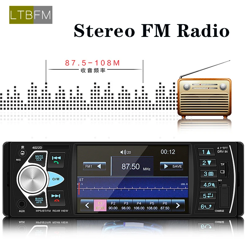 LTB FM 4,1 дюймов 1 Din MP3 плейер автомобиля автомагнитола аудио стерео 4012B USB SD AUX FM Bluetooth магнитола станции заднего вида камера Дистанционное управление