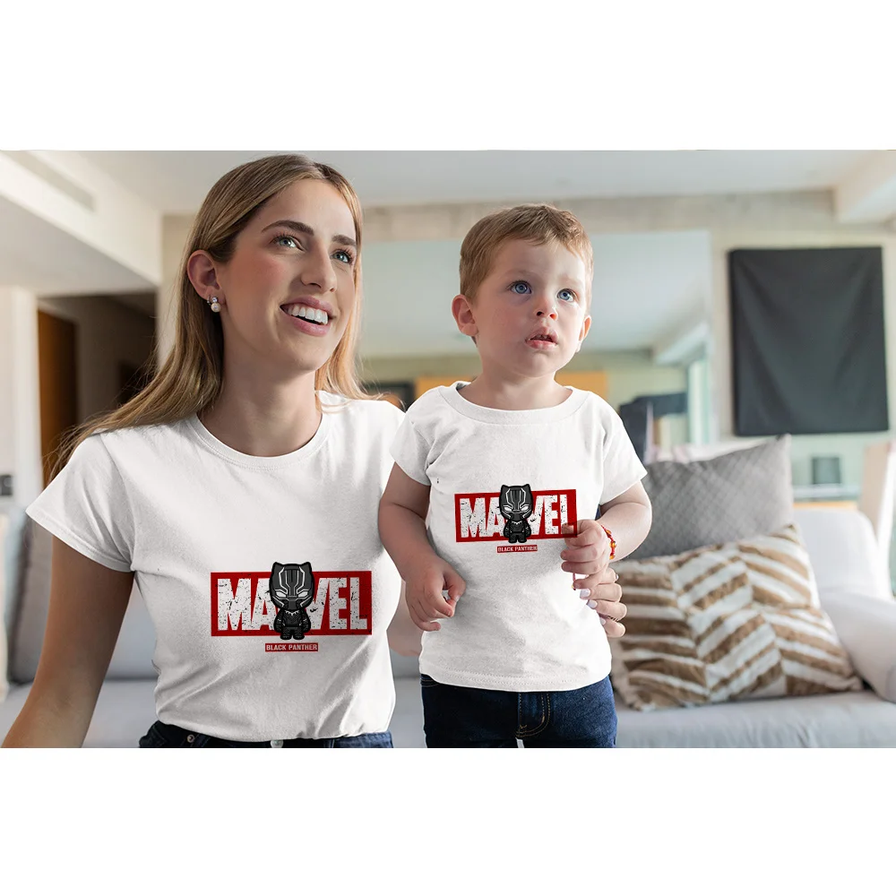 

Casual kids Tshirt Mother Daughter Matching Clothes Superhero Black Panther Print Graphic Summer Twin Sister Brother Top T-shirt