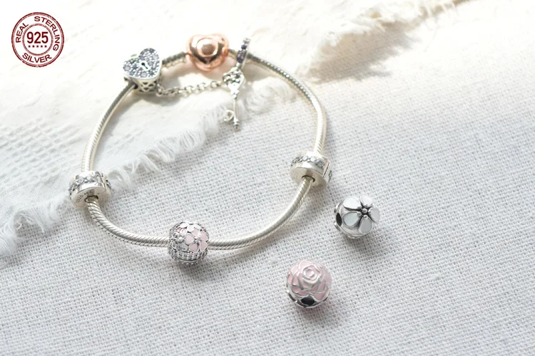 Серебряные бусины 925 пробы Шарм Подходит оригинальный Pandora Браслеты сверкающий