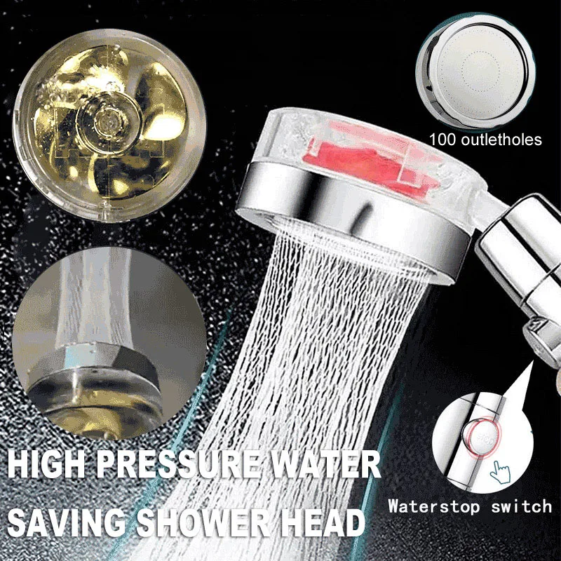 

WETIPS Plastic ABS Hand Turbo Charged Showerhead Water Saving Shower Heads Free Rotation Waterstop Switch Bathroom Douche