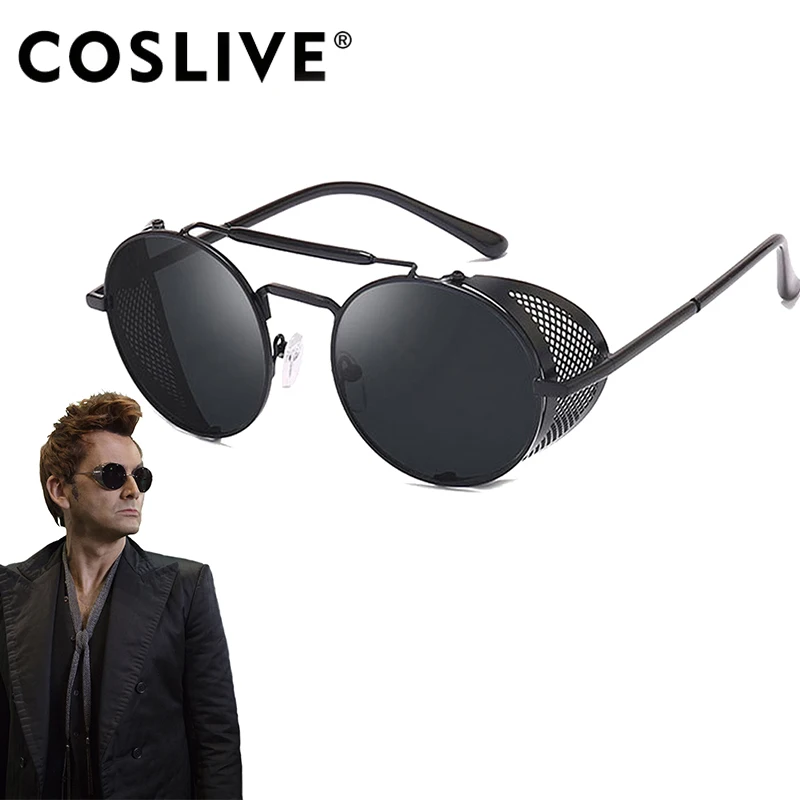 Coslive Crowley очки в стиле Косплей Good O Мужские солнцезащитные очки, круглые металлические очки ретро для мужчин аксессуары для маскарада на Хеллоуин