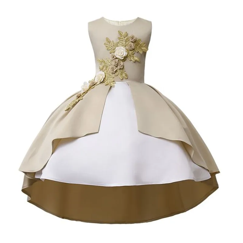 Летнее платье для девочек праздничное свадебное принцессы с цветами бальное