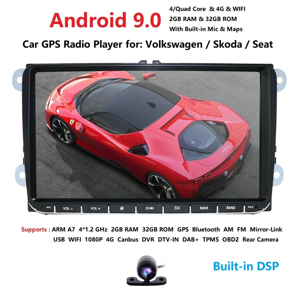 2G ram Android9.0 Автомобильный мультимедийный плеер gps для V W/Golf/Tiguan/Skoda/Fabia/Rapid/Seat/Leon/Skoda RDS стальное колесо управления камерой