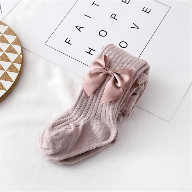 Колготки для маленьких девочек однотонные чулки с бантом Мягкие хлопковые