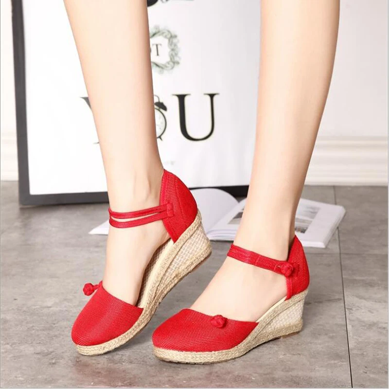 Летние женские дышащие Эспадрильи из пеньки на низкой танкетке сандалии с