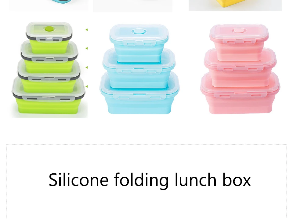 Силиконовый складной Ланч-бокс, контейнер для хранения еды, Bento BPA Free, Microwavable, портативный, для пикника, кемпинга, прямоугольная, открытая коробка