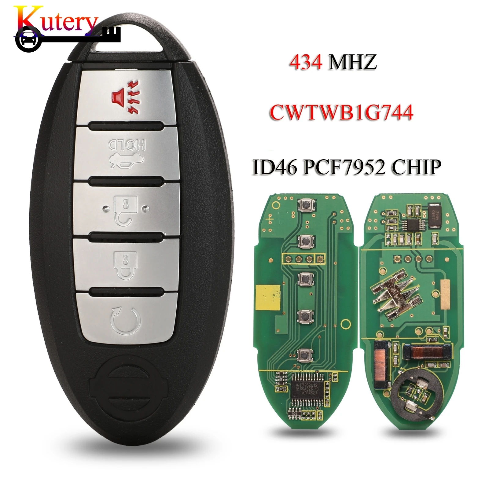 

Kutery 5PCS/Lot Remote Smart Car Key For Nissan Patrol Pathfinder Altima Maxima 5 Buttons 434Mhz ID46 PCF7952 Chip CWTWB1G744