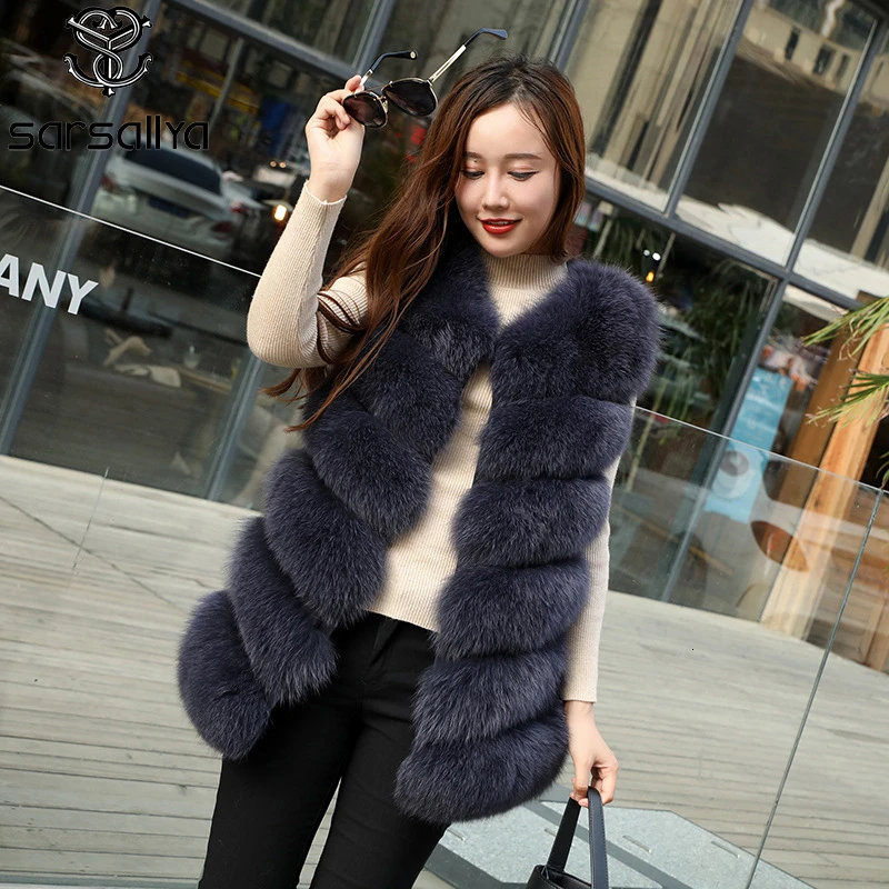 Женский жилет из натурального меха лисы повседневный с v образным вырезом без