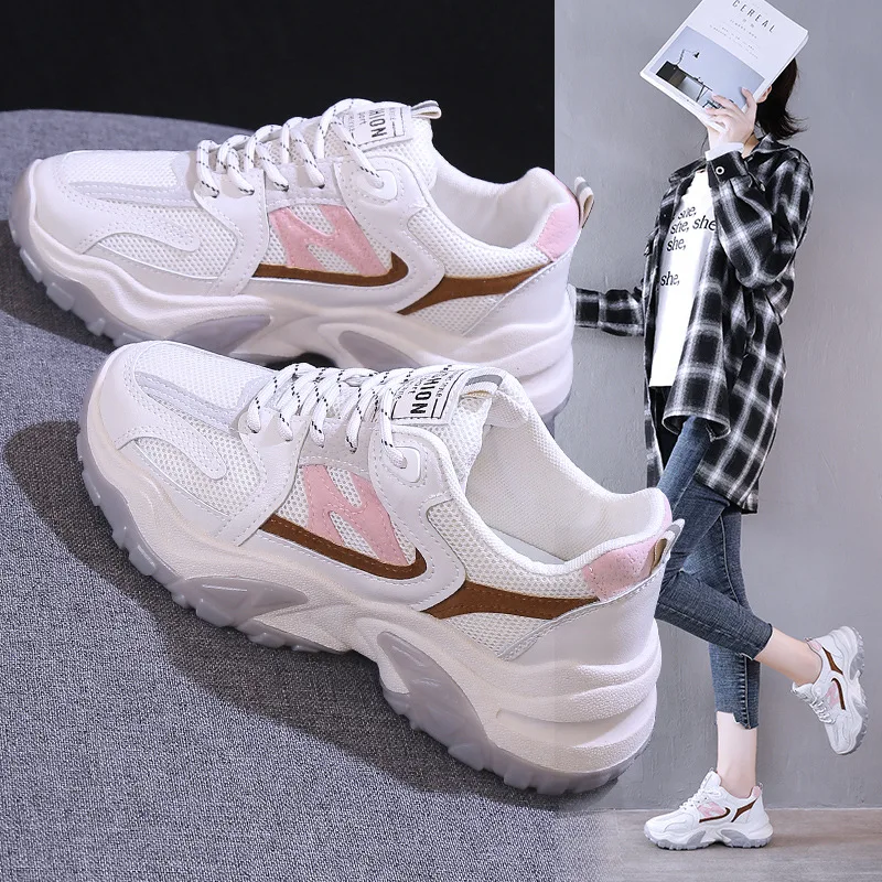 

Women Chunky Sneakers Vulcanize Shoes Korean Fashion New Female Black White Platform Thick Sole Running Casual Shoe Woman