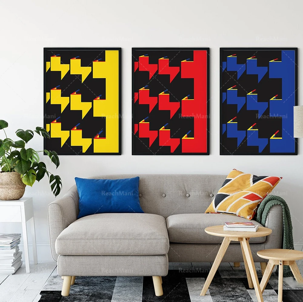 

Bauhaus Architecture: Three Colors | Blue, Yellow and Red | Minimal Illustrated Art Prints | Architectural Posters