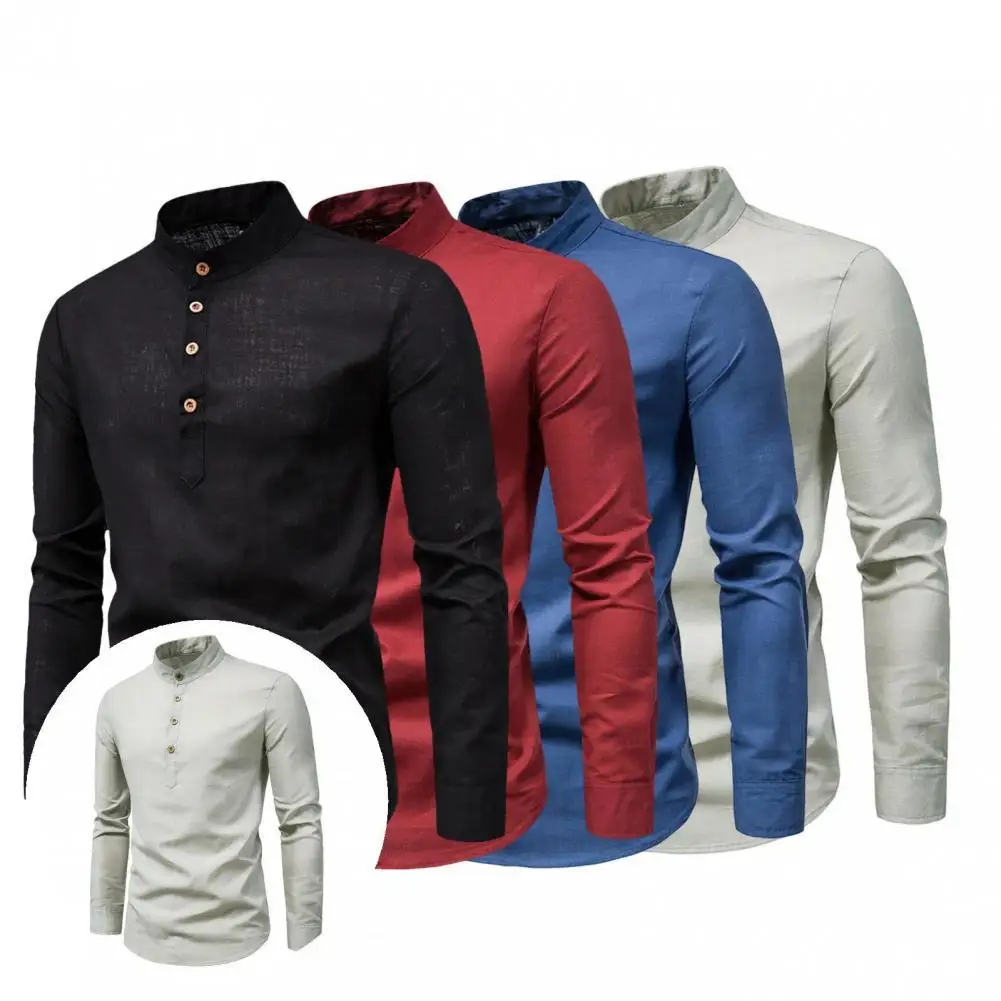 

Anti-iron Great Stand Collar Autumn Shirt Slim Fall Top Long Sleeve for Meeting