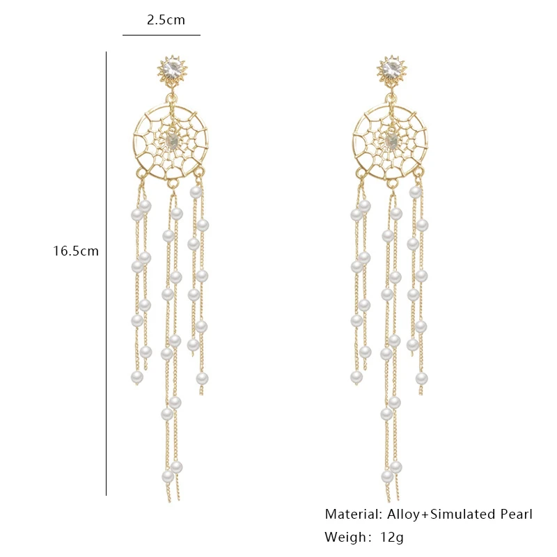 

Bohemia Long Pearl Tassel Earrings For Women Fashion Female Jewelry Girls Dreamcatcher Crystal Gold Hanging Earings 2021 Trendy