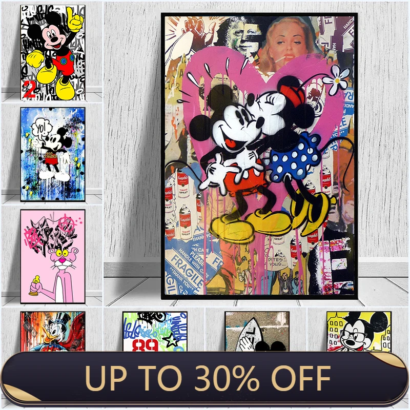 

Disney граффити искусство Микки Маус Богатые Деньги холст фотография плакаты и принты для гостиной Декор