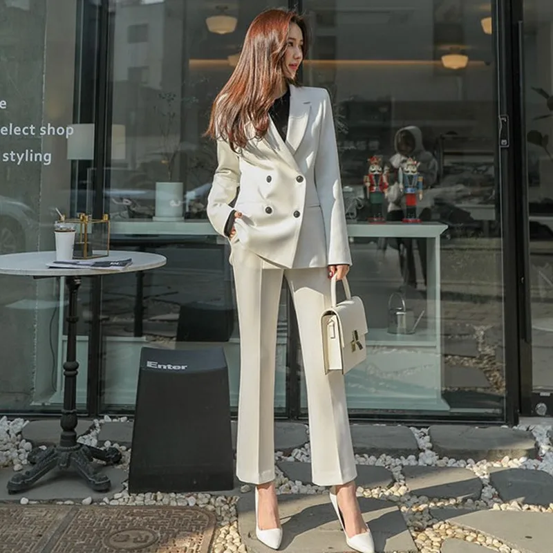 Костюм брючный ZAWFL женский двубортный пиджак и узкие брюки в полоску деловая