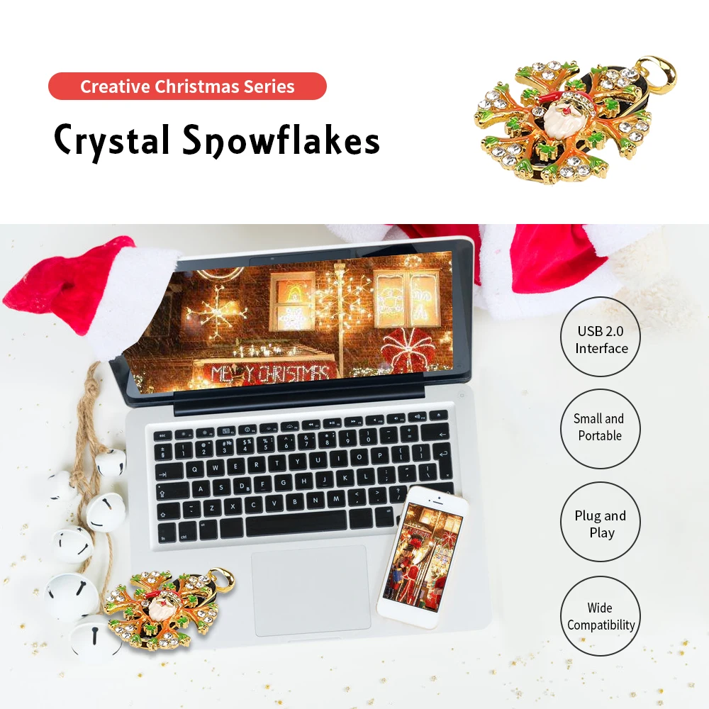 USB 2.0 U Disk Creative Christmas Portable High-speed Transmission Crystal Snowflakes 32GB 64GB 128GB creative Pen Drive | Компьютеры и