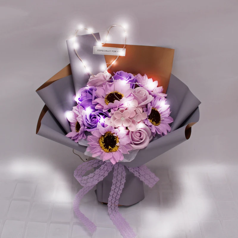 

Newly DIY Soap Flower Gift Sunflower Rose Bouquet for Birthday Mothers Day Anniversary Wedding Festival FIF66