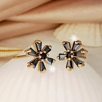 new fashion anti allergy needle elegant six petals flower ear studs womens south korea small mini black zircon flower earrrings