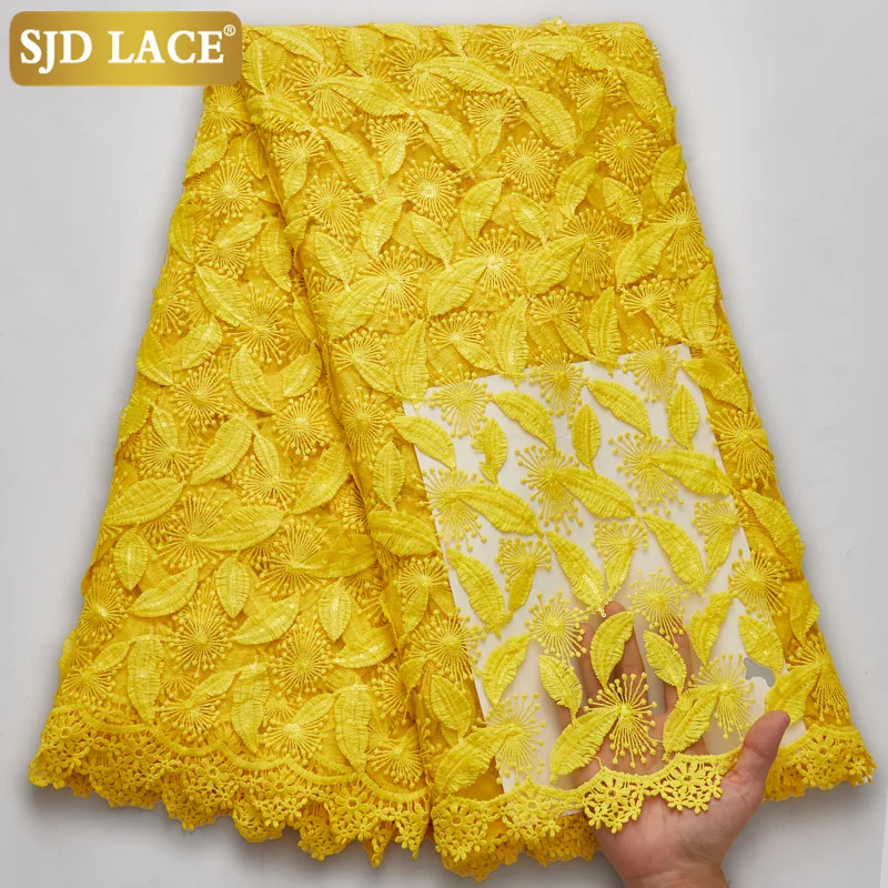 SJD Кружево чисто белое африканское кружевное полотно высокого качества 3D аппликации молочного шелка с блестками французской сетки для свадьбы A1853 on.