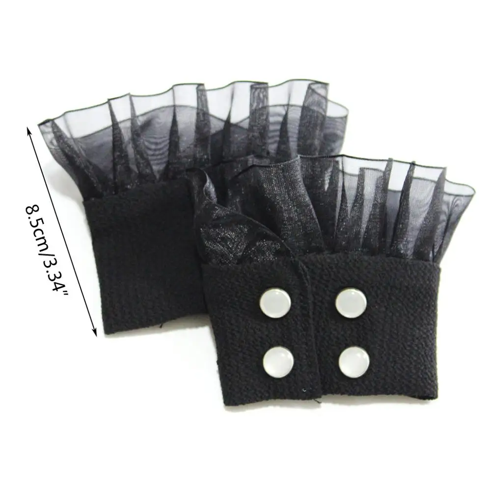 

Women Vintage Knit Elastic Sweater Fake Sleeve Ruffles Lace Detachable Cuffs