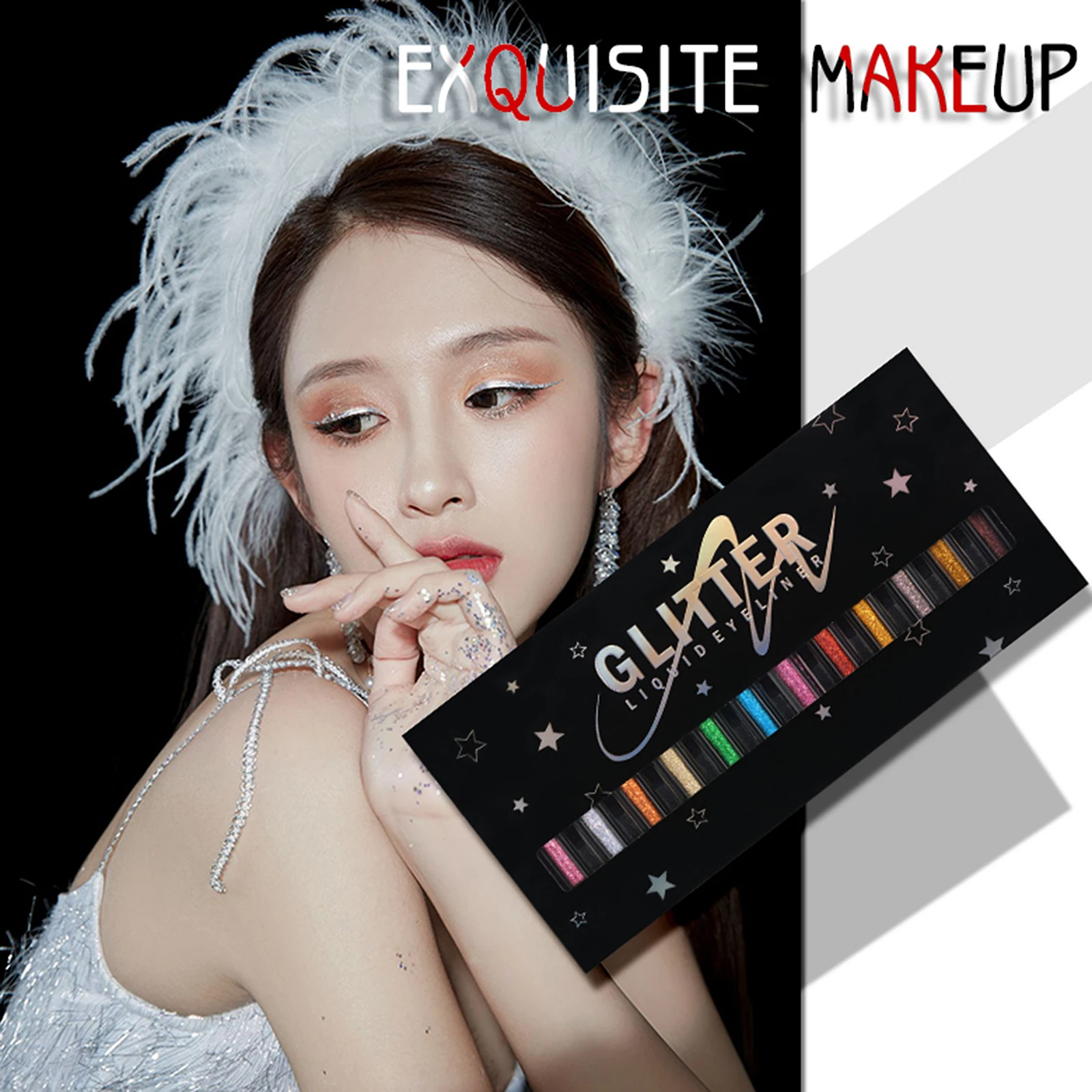 

12colors/set Metallic Shimmer Glitter Eyeshadow Waterproof Eyeshadow Lasting Shimmer Liquid Waterproof Liquid Glitter Eyeliner
