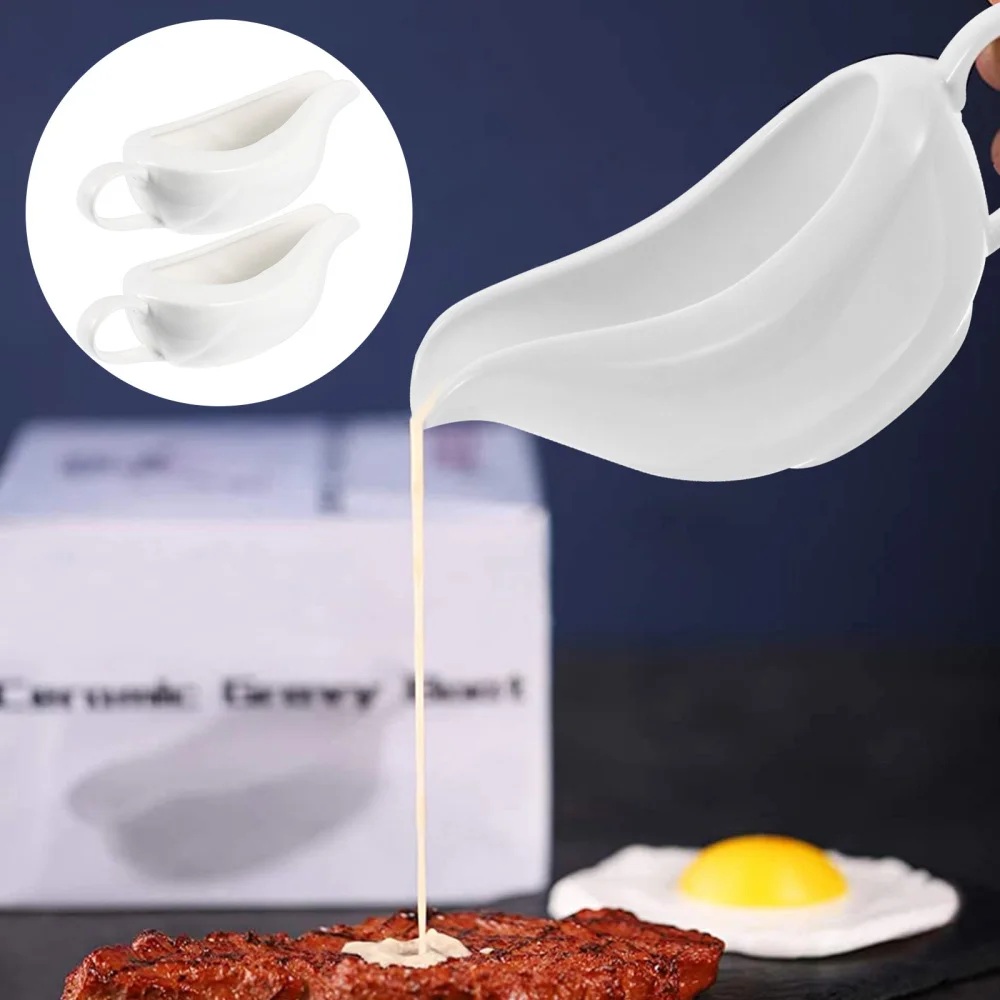 

2Pcs Ceramic Gravy Boats White Container Porcelain Sauce Boats Tableware