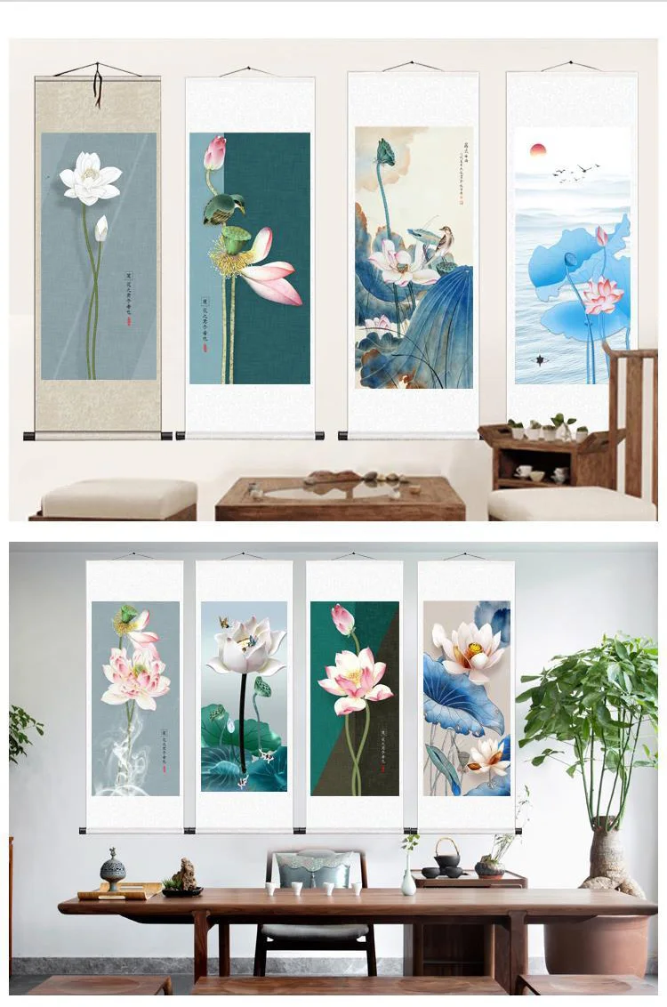 Настенные картины в китайском стиле с лотосом винтажный Декор для гостиной