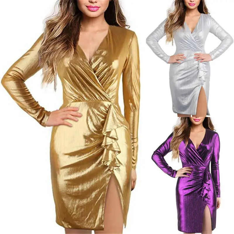 Женское облегающее платье с длинным рукавом тонкое мини v образным вырезом и