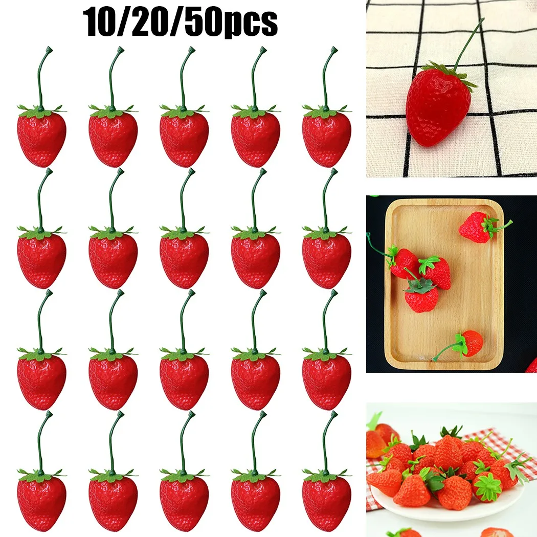 

10/20/50 3.6*6cm Artificial Plastic Strawberry Fruit Fake Display For Kitchen Home Foods Decor Simulation
