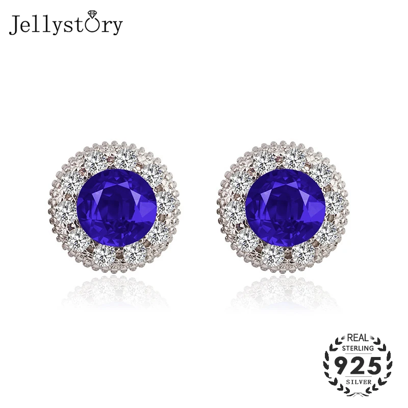 Jellystory Модные женские серьги гвоздики в форме 925 Серебро Круглый Рубин Серьги с