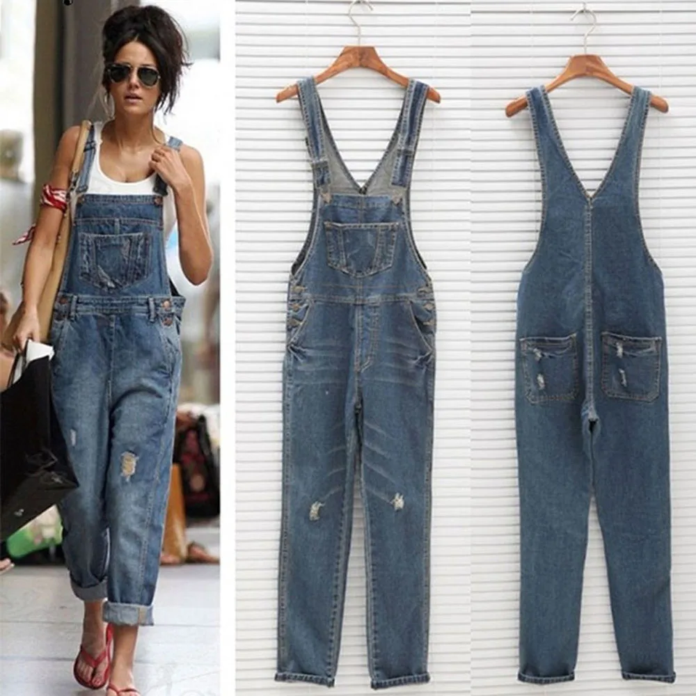 Комбинезон джинсовый Женский свободного покроя модный винтажный Ромпер из
