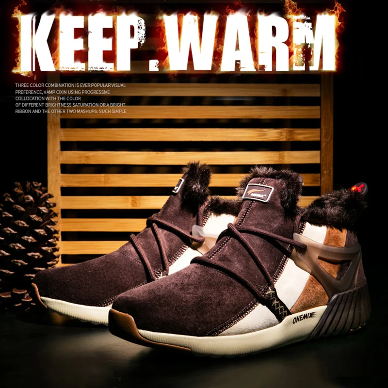 Online Onemix 2019 Pasangan Baru Kasual Sepatu Tinggi Atas Sepatu Bot Musim Dingin Hangat Fashion Wol Wanita Ankle Boots Platform Pria Trekking Sepatu