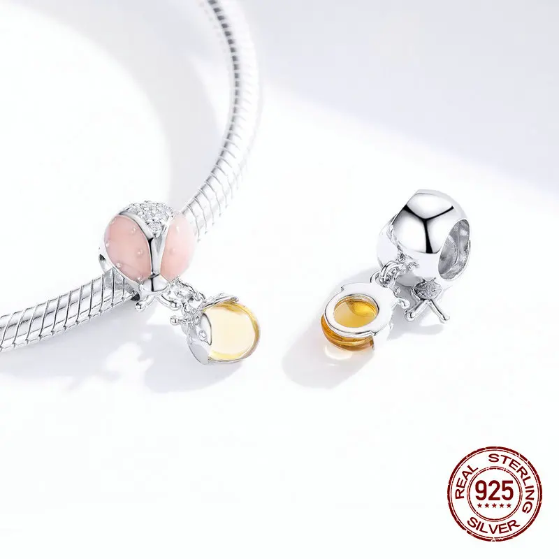 Womak fit Pandora браслет Шарм Божья коровка ожерелье со стеклянными кристаллами кулон серебряные бусины 925 пробы изготовление ювелирных изделий