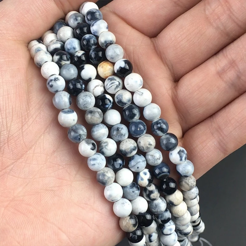 

Natural Stone White Black Fire Agates Beads Round Loose Spacer Beads For Jewelry Making DIY Charms Bracelet 15" 6/8/10mm