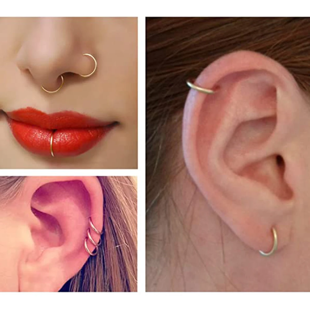 24pcs Septum Ring Surgical Stainless Steel Captive Bead C Shape Thin Lip Earlobe Helix Cartilage Piercing Hoop 8/10mm Set | Украшения и