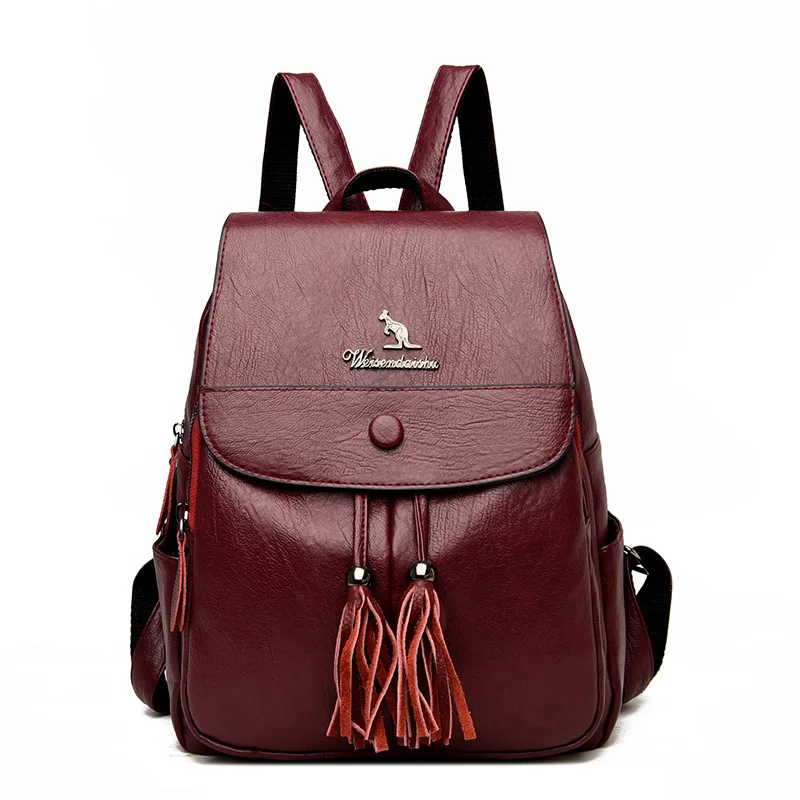 

Retro High Quality Sheepskin Pattern Backpack For Women Luxury Designer Ladies Tassel Bag Large Capacity Travelling Backpacks