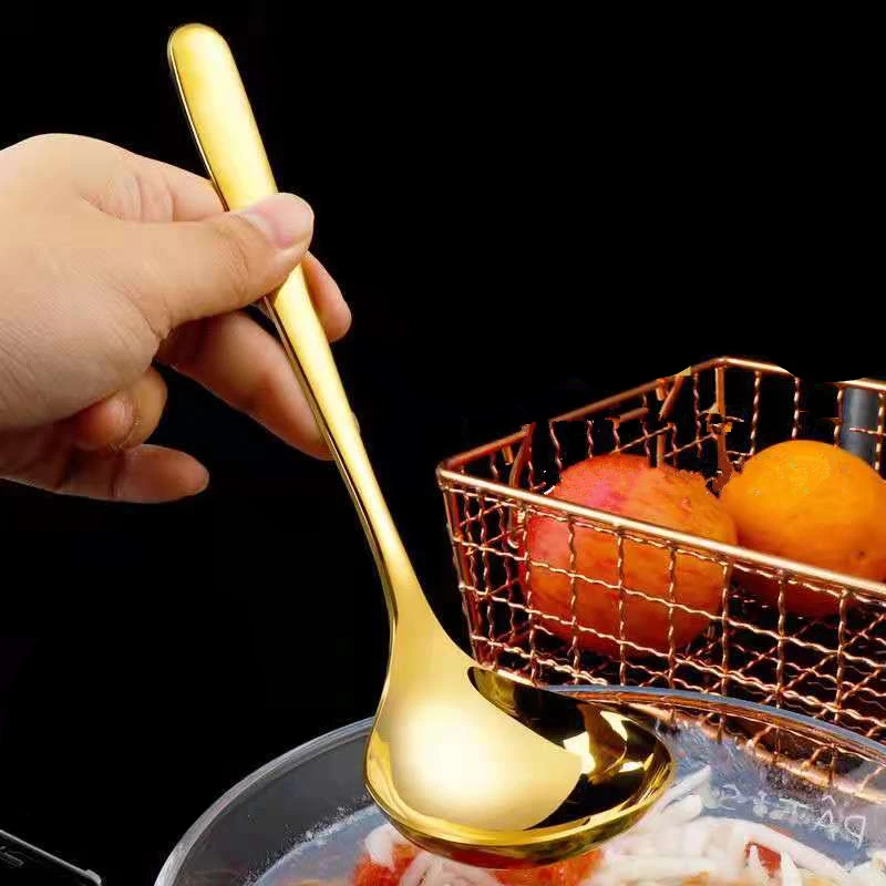 Кухонная посуда с длинной ручкой золотого цвета, столовая посуда из нержавеющей стали, ложки, ложка, дуршлаг, кухонная посуда, кухонная утварь