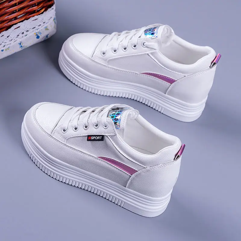 

Lace Up Women Sneakers New Arrival PU High Shoes For Girls 2021 Spring And Autumn Shoe Woman White