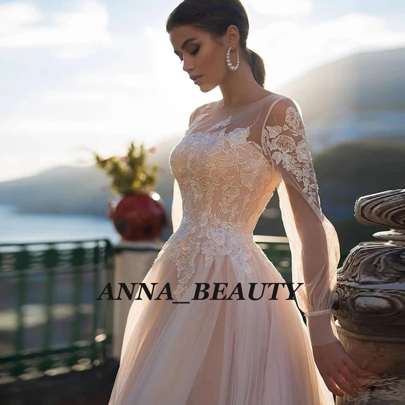 Анна Красота Свадебные платья Aline платье с рукавами фонариками и кружевной