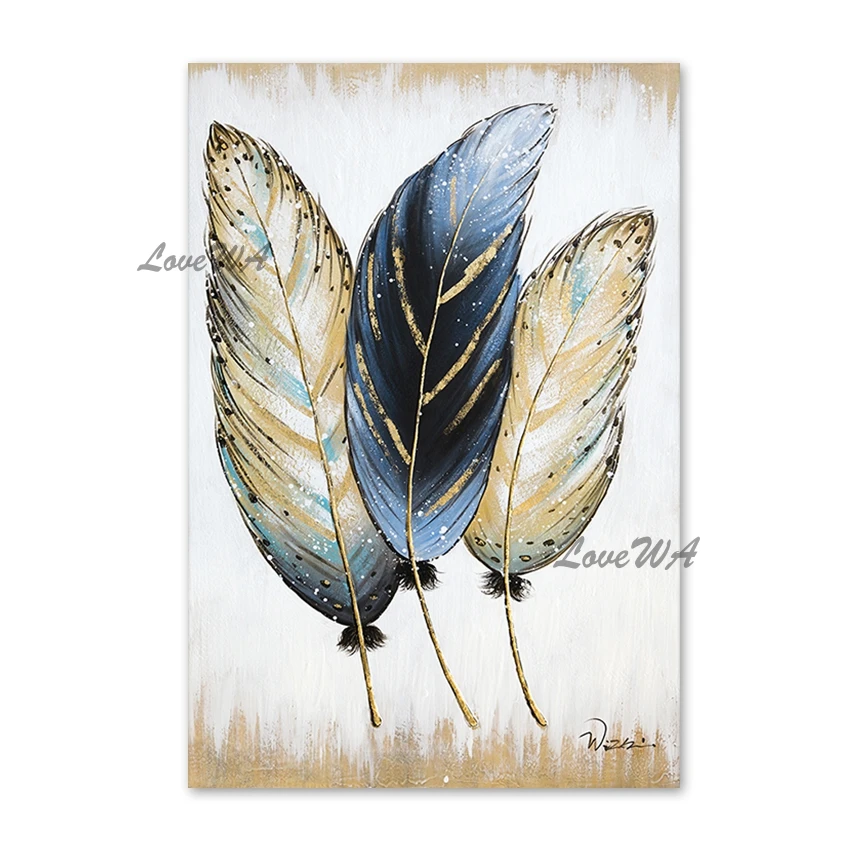 

Newest Golden Foil Feather Picture Art 100% Hand-painted Wall Decor Abstract Oil Painting Latest Design Canvas Art No Frame