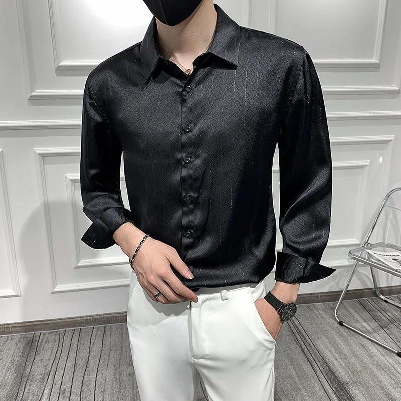 

2021 Fall Men's Large Size 5xl Business Striped Long Sleeve Shirt Slim Business Shirt Men's Office Tuxedo Striped Shirt Social